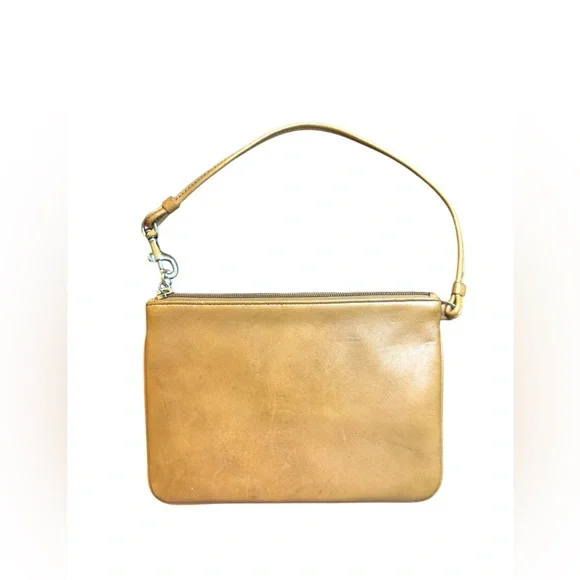 Coach VINTAGE Gold brown Leather  bigger Wristlet - Picture 2 of 7